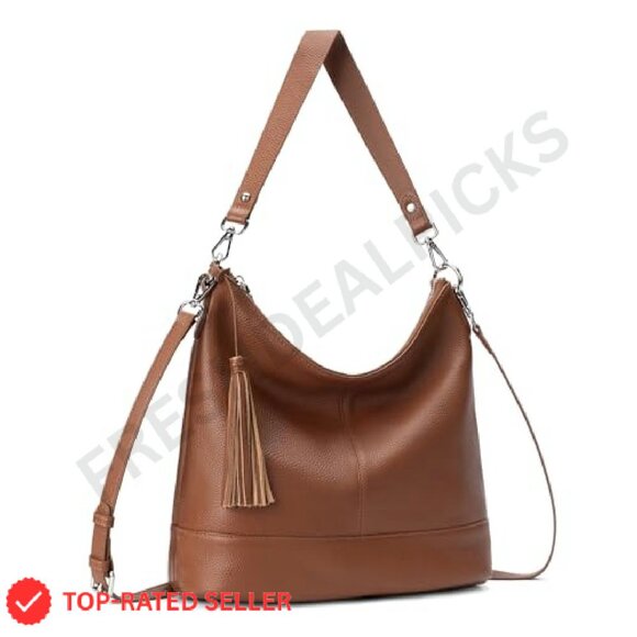 Genuine Leather Hobo Crossbody Bag Soft Slouchy Minimal Chic Classic Style - Picture 2 of 8